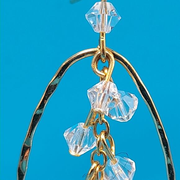 Clear Crystal Oval Hoop Earrings, Gold Tone Ear Wires - Picture 6 of 12